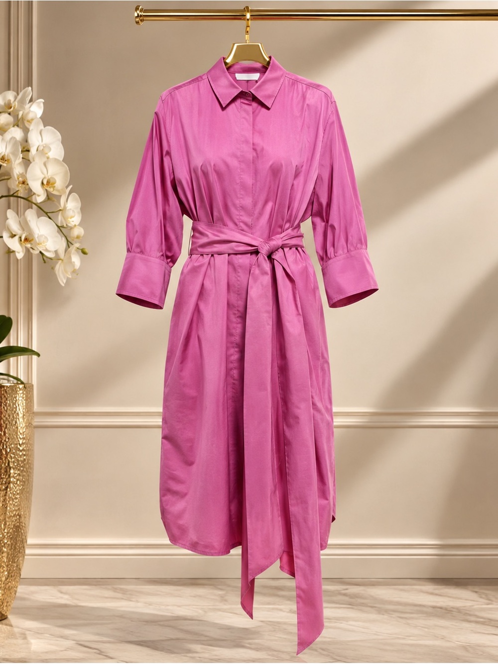 Max Mara Pink 100% Cotton Belted Shirt Dress, EU 46 / US 16 - Picture 8 of 9